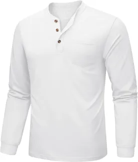 MAGNIVIT Mens Henley Shirts Long Sleeve Fall Cotton Casual T-Shirts with Pocket Plain Moisture Wicking Tee with 3 Button