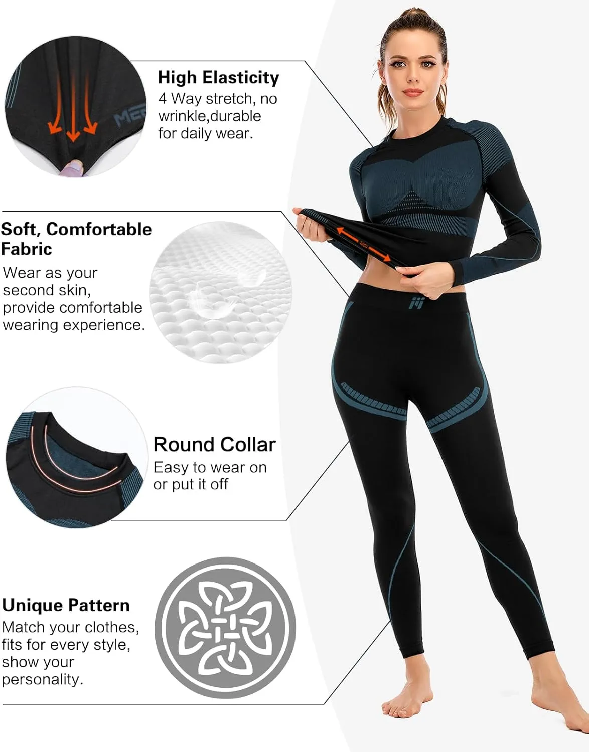 MEETWEE Workout Thermal Underwear Set for Women, Winter Base Layer Long Johns Warm Top and Bottom Sets for Skiing