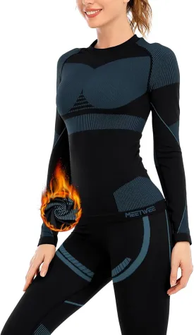 MEETWEE Workout Thermal Underwear Set for Women, Winter Base Layer Long Johns Warm Top and Bottom Sets for Skiing