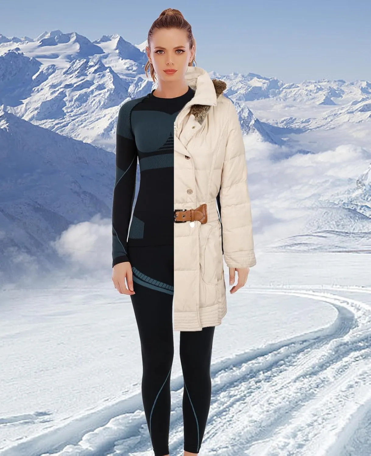 MEETWEE Workout Thermal Underwear Set for Women, Winter Base Layer Long Johns Warm Top and Bottom Sets for Skiing