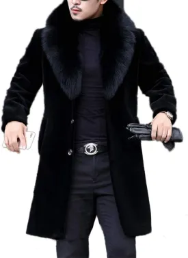 Men's Long Sleeve Fluffy Faux Fur Coat,Mens Winter Warm Faux Fur Overcoat,Long Thicken Soft Jacket Outerwear