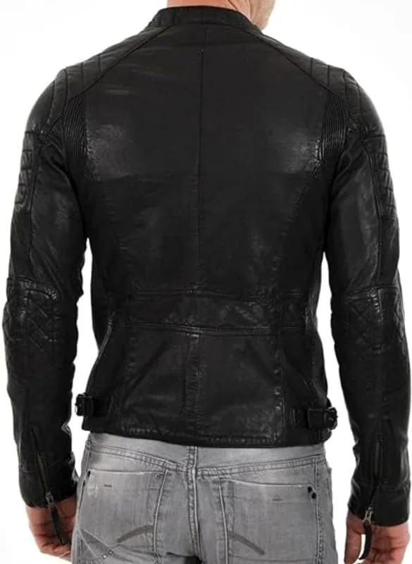 Men's Retro Distressed Motorcycle Leather Jacket - Vintage Cafe Racer Biker Leather Jacket For Men