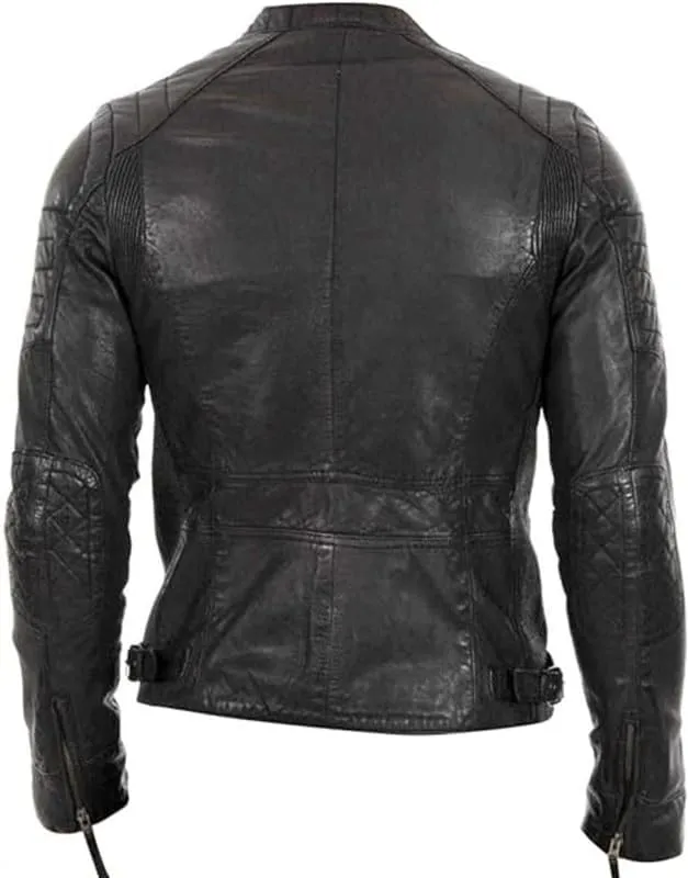 Men's Retro Distressed Motorcycle Leather Jacket - Vintage Cafe Racer Biker Leather Jacket For Men