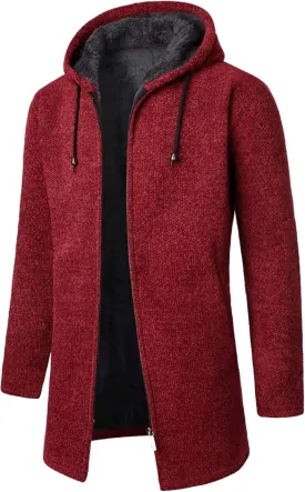 Men's Wool Blend Jacket Winter Warm Sherpa Lined Thicked Overcoats Casual Slim Medium Long Plush Fleece Hooded Coats