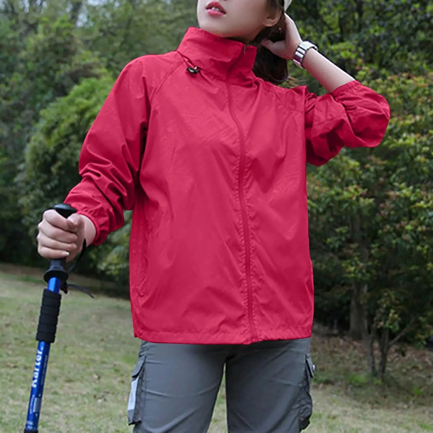 Rain Jacket Women Waterproof Lightweight Windbreaker Jacket with Hood Outdoor Sports Packable Raincoat with Pockets