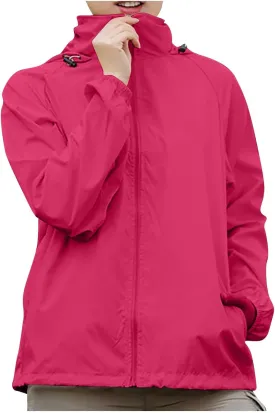 Rain Jacket Women Waterproof Lightweight Windbreaker Jacket with Hood Outdoor Sports Packable Raincoat with Pockets