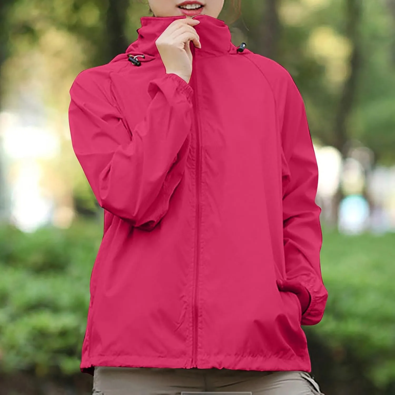 Rain Jacket Women Waterproof Lightweight Windbreaker Jacket with Hood Outdoor Sports Packable Raincoat with Pockets