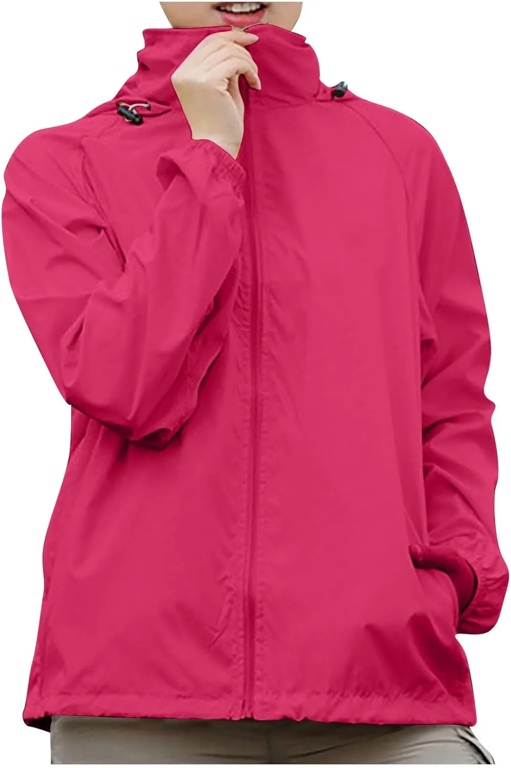Rain Jacket Women Waterproof Lightweight Windbreaker Jacket with Hood Outdoor Sports Packable Raincoat with Pockets