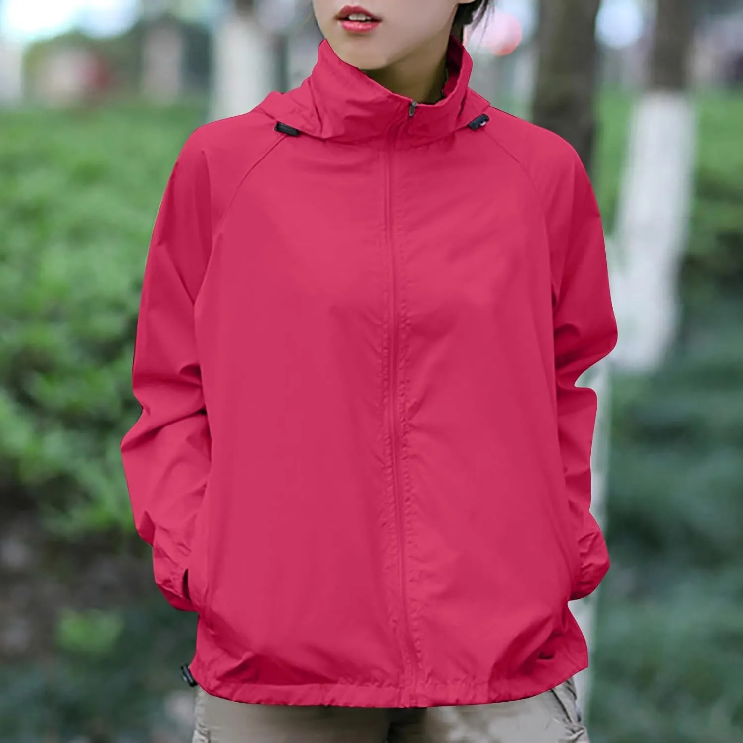 Rain Jacket Women Waterproof Lightweight Windbreaker Jacket with Hood Outdoor Sports Packable Raincoat with Pockets