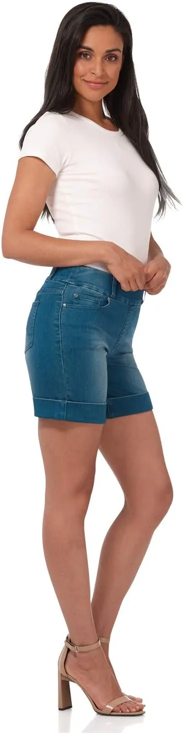Rekucci Secret Figure Denim Women's 6 inch Pull-On Chic Cuffed Jean Short