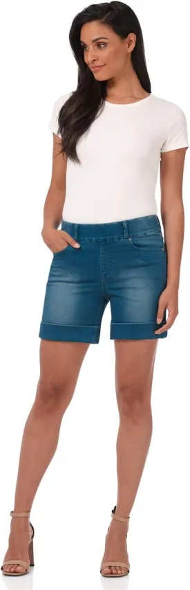 Rekucci Secret Figure Denim Women's 6 inch Pull-On Chic Cuffed Jean Short