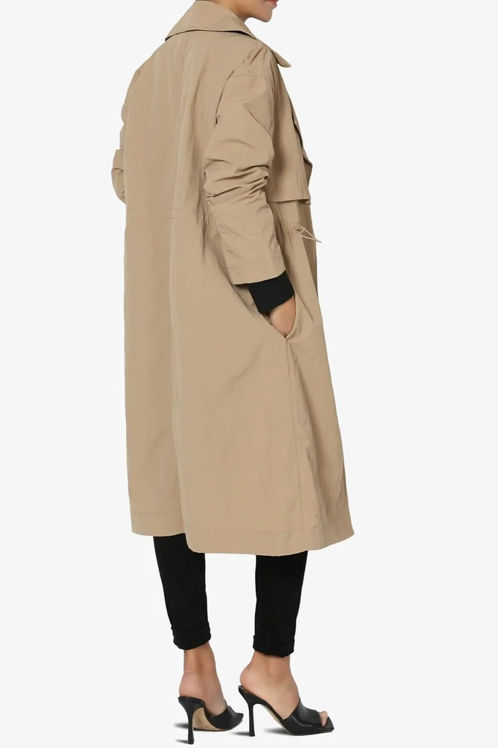 TheMogan Women's Open Front Lightweight Trench Coat Long Sleeve Mid-Length Windbreaker