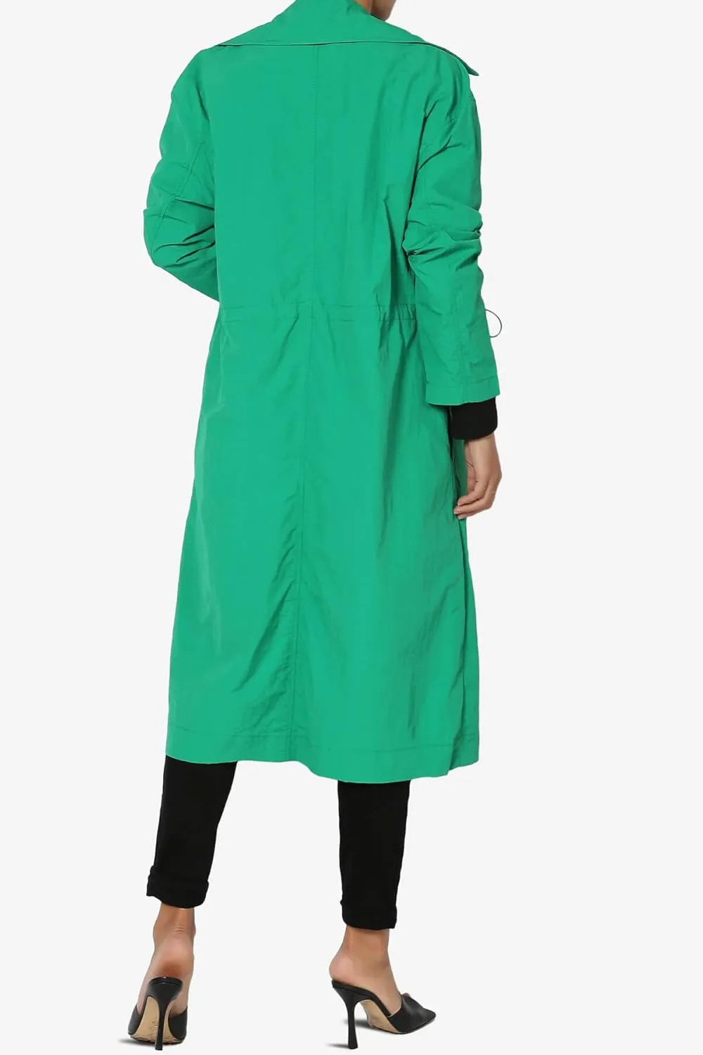 TheMogan Women's Open Front Lightweight Trench Coat Long Sleeve Mid-Length Windbreaker