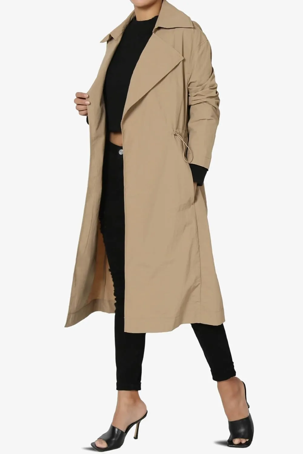 TheMogan Women's Open Front Lightweight Trench Coat Long Sleeve Mid-Length Windbreaker