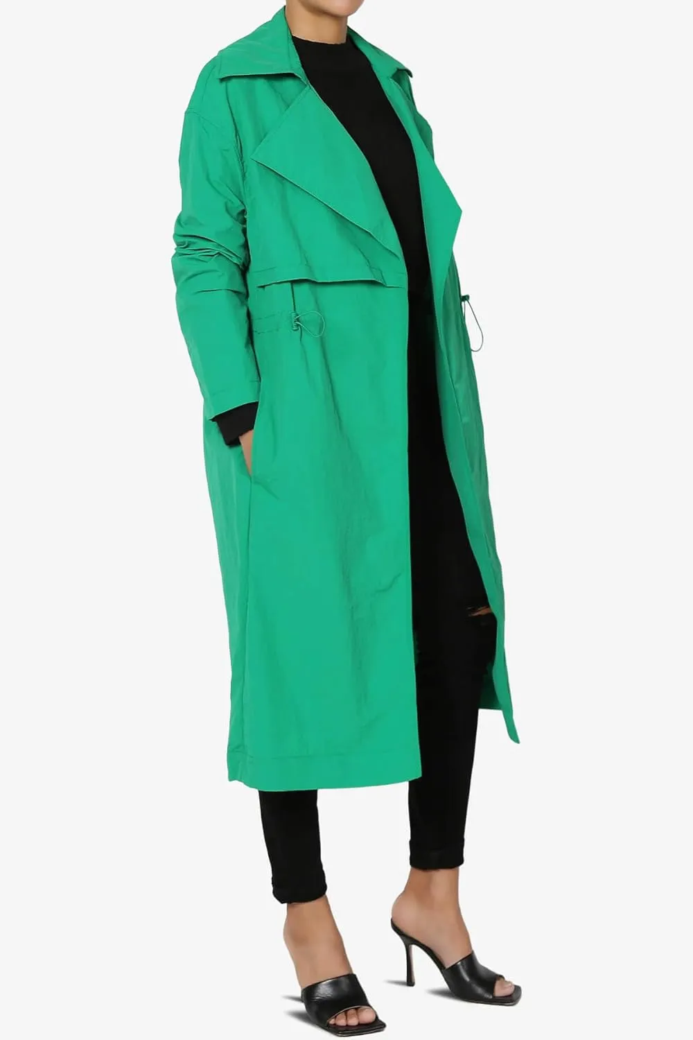TheMogan Women's Open Front Lightweight Trench Coat Long Sleeve Mid-Length Windbreaker