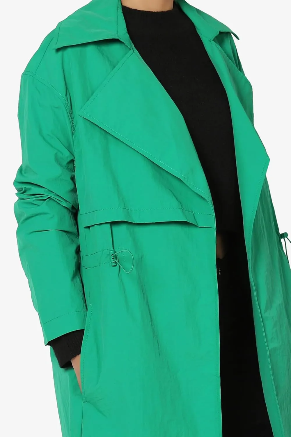 TheMogan Women's Open Front Lightweight Trench Coat Long Sleeve Mid-Length Windbreaker