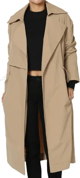 TheMogan Women's Open Front Lightweight Trench Coat Long Sleeve Mid-Length Windbreaker