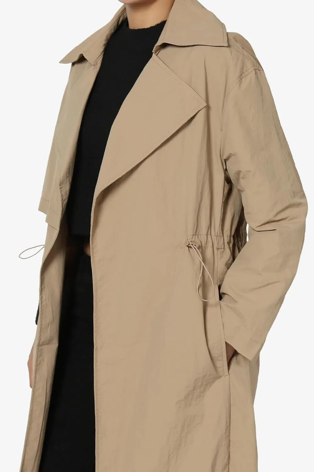 TheMogan Women's Open Front Lightweight Trench Coat Long Sleeve Mid-Length Windbreaker