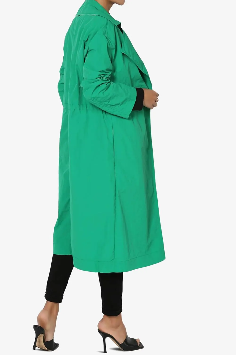 TheMogan Women's Open Front Lightweight Trench Coat Long Sleeve Mid-Length Windbreaker