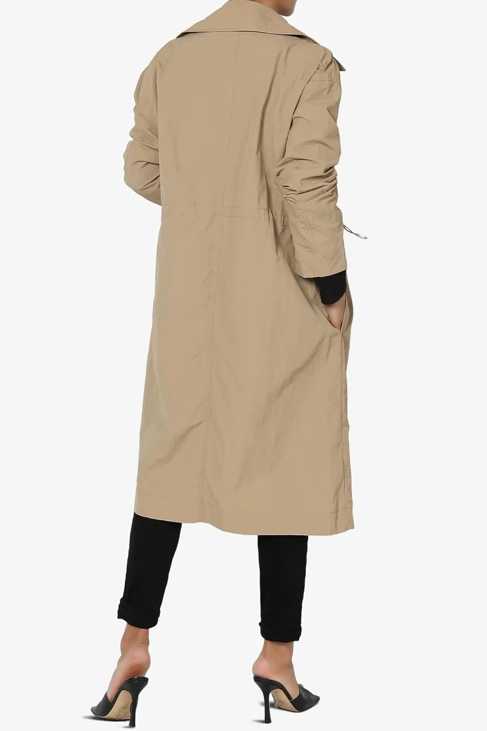 TheMogan Women's Open Front Lightweight Trench Coat Long Sleeve Mid-Length Windbreaker