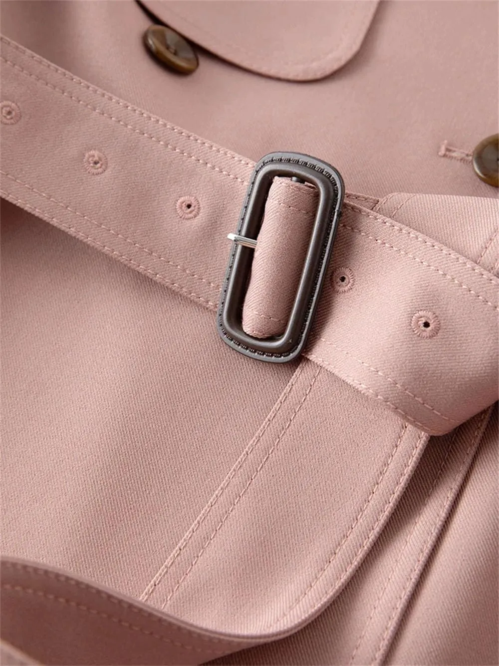 Women Fall Trenchcoats Mid Length High Waist Trench Long Sleeve Contrasting Colors Casual Midi Overcoat
