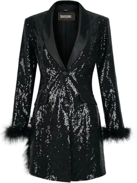 Women's Lapel Collar Sequin Long Blazers for Party, Wedding Long Sequin Blazer, Club Sequin blzer Coat Long Multicolor