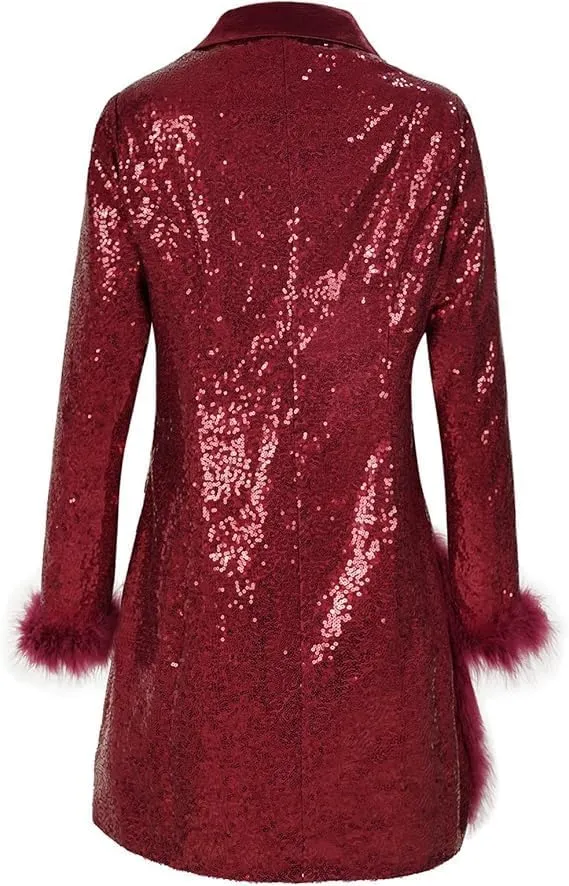 Women's Lapel Collar Sequin Long Blazers for Party, Wedding Long Sequin Blazer, Club Sequin blzer Coat Long Multicolor