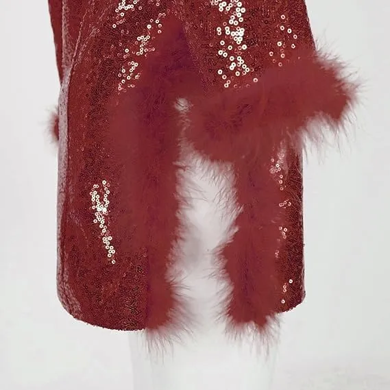 Women's Lapel Collar Sequin Long Blazers for Party, Wedding Long Sequin Blazer, Club Sequin blzer Coat Long Multicolor