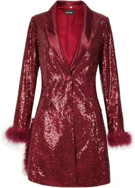 Women's Lapel Collar Sequin Long Blazers for Party, Wedding Long Sequin Blazer, Club Sequin blzer Coat Long Multicolor