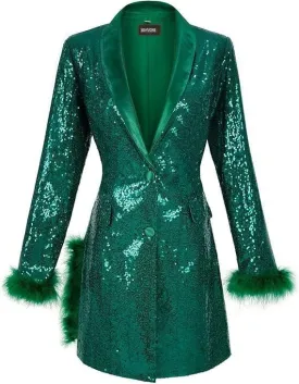 Women's Lapel Collar Sequin Long Blazers for Party, Wedding Long Sequin Blazer, Club Sequin blzer Coat Long Multicolor