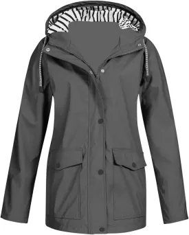 Women's Rain Jacket with Hood Packable Waterproof Rain Coats Oversized Travel Raincoats Windbreaker with Pockets