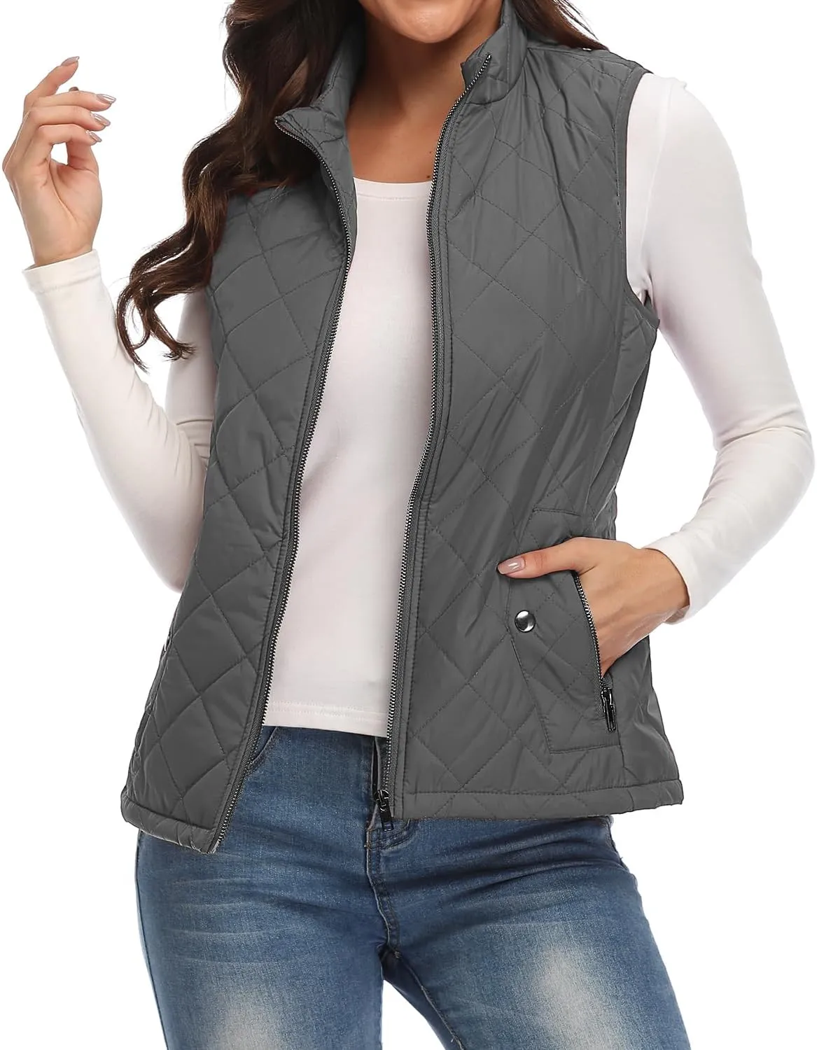 Xeoxarel Women's Quilted Vest with 4 Pockets, Puffer Padded Gilet (Available in Inner Pockets)