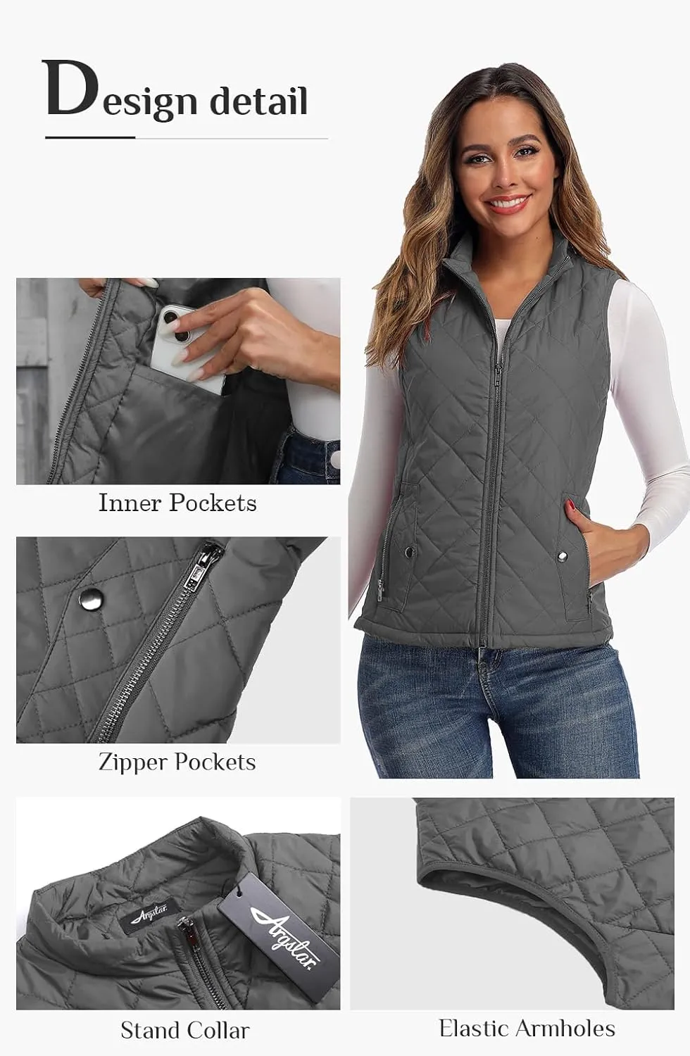 Xeoxarel Women's Quilted Vest with 4 Pockets, Puffer Padded Gilet (Available in Inner Pockets)