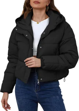 Yimoon Women's Cropped Puffer Jacket Hooded Zip Up Quilted Short Padded Coat Lightweight Winter Warm Outwear