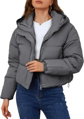 Yimoon Women's Cropped Puffer Jacket Hooded Zip Up Quilted Short Padded Coat Lightweight Winter Warm Outwear