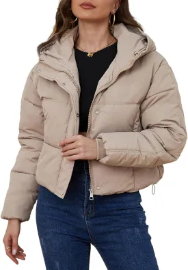 Yimoon Women's Cropped Puffer Jacket Hooded Zip Up Quilted Short Padded Coat Lightweight Winter Warm Outwear